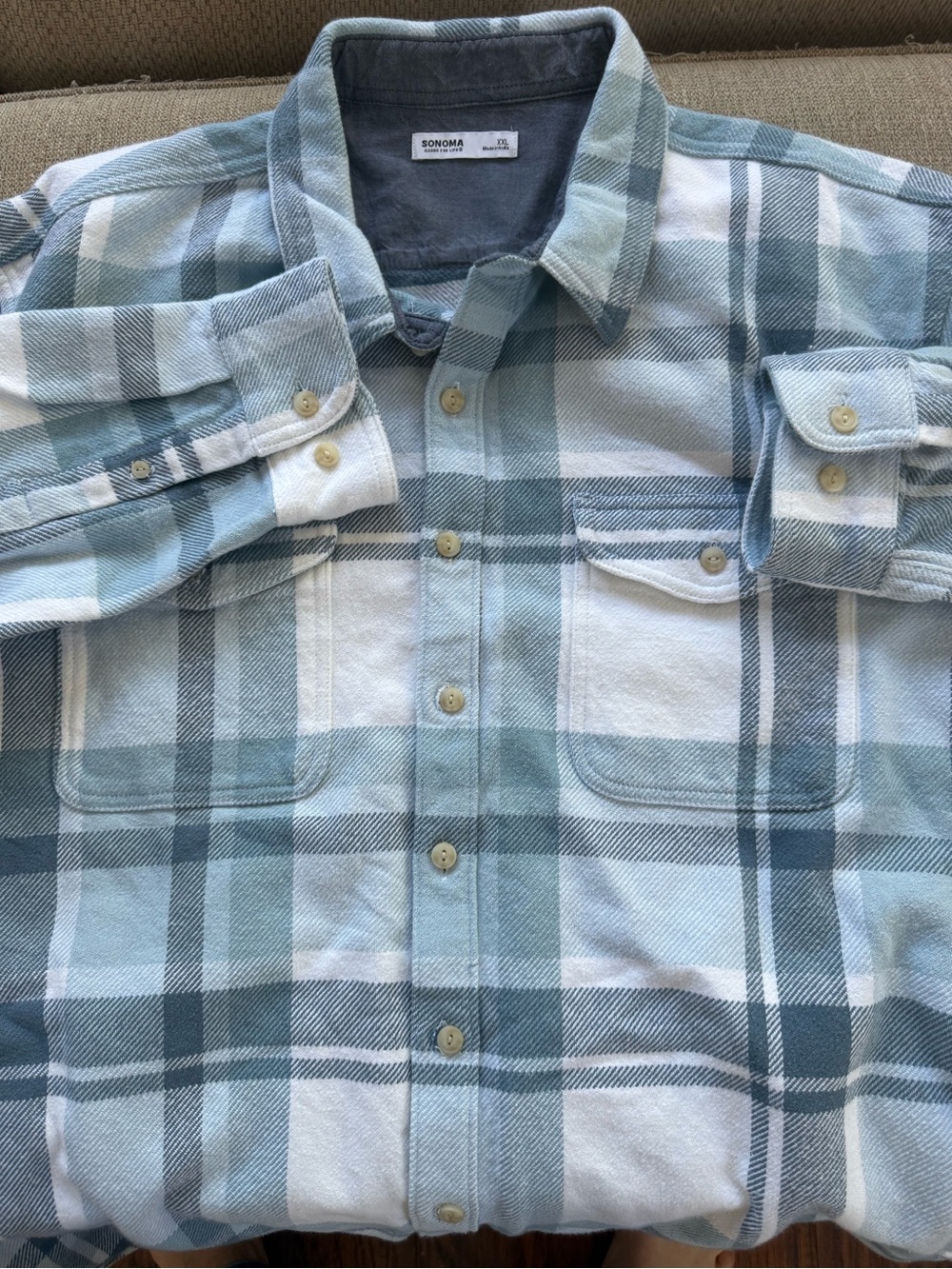 Sonoma Light Blue & White Plaid Button-Down Shirt